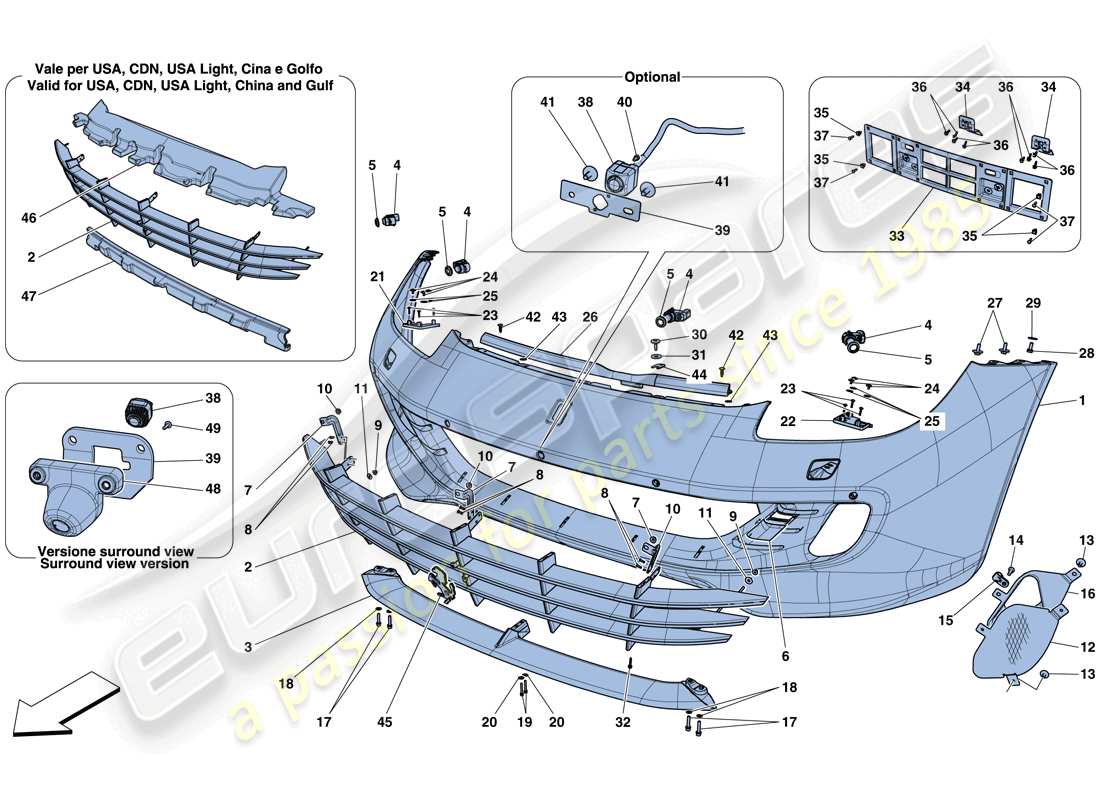 ferrari gtc4 lusso t (europe) front bumper parts diagram