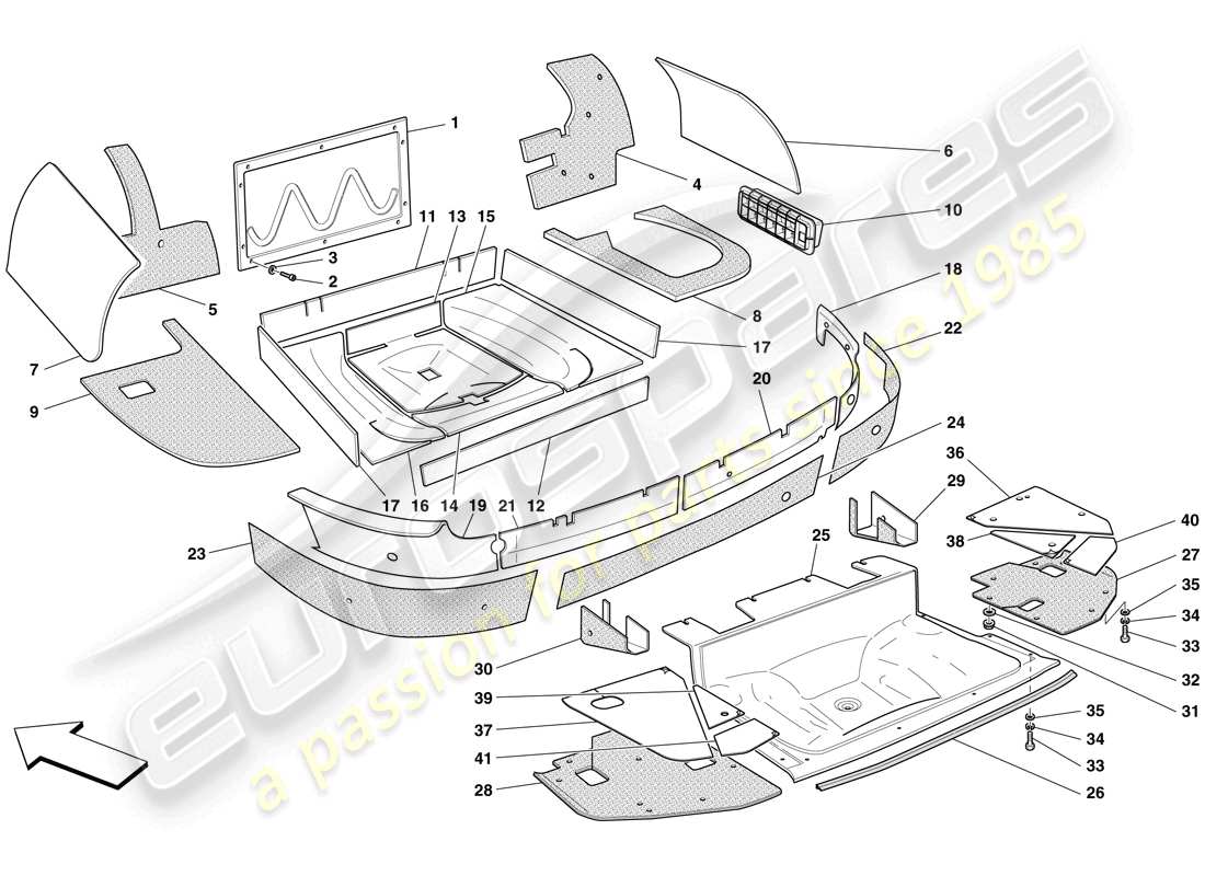 ferrari 599 gtb fiorano (europe) luggage compartment insulation parts diagram