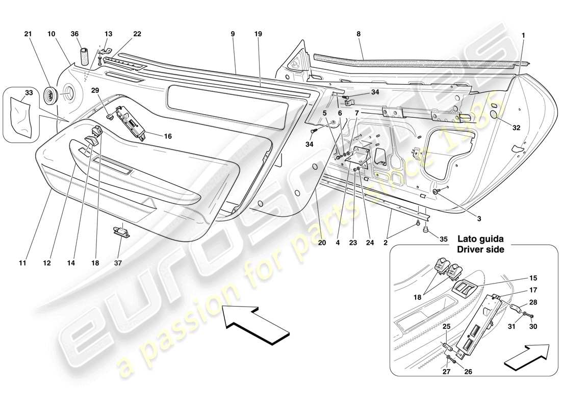 ferrari 599 sa aperta (usa) doors - substructure and trim parts diagram