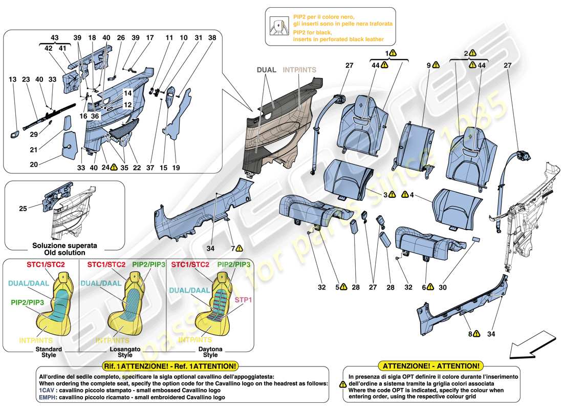 ferrari gtc4 lusso t (europe) rear seat - seat belts - interior trim part diagram