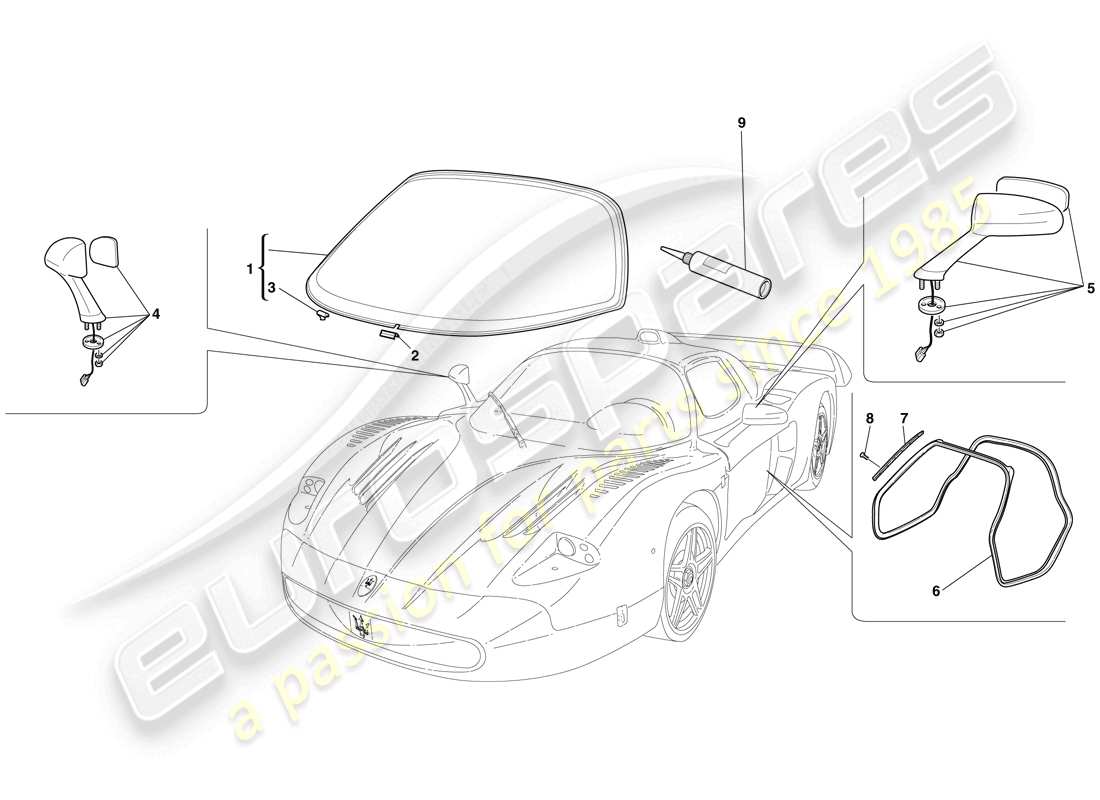 maserati mc12 glasses, gaskets and rear view mirrors parts diagram