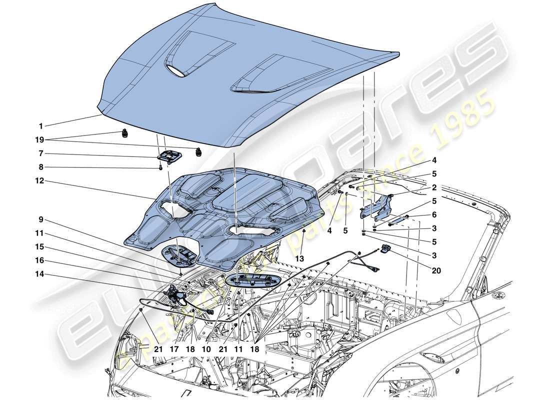 ferrari california t (europe) front lid and opening mechanism parts diagram