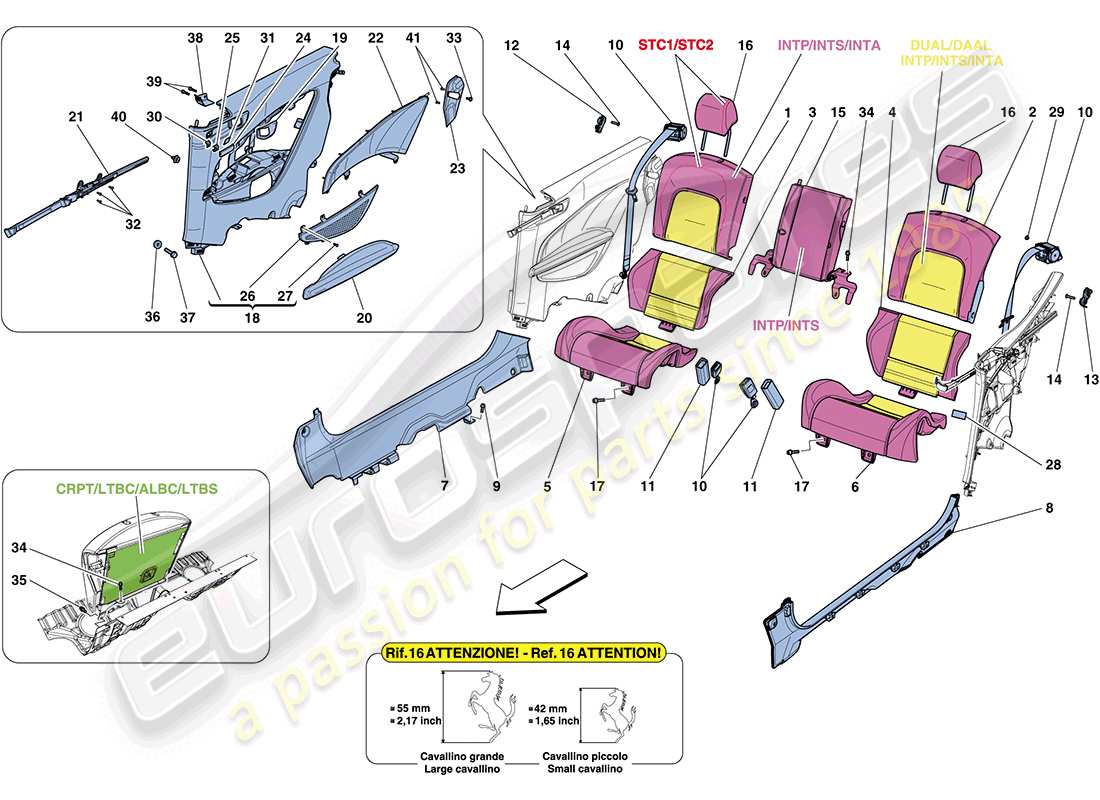 ferrari ff (europe) rear seat - seat belts - interior trim parts diagram