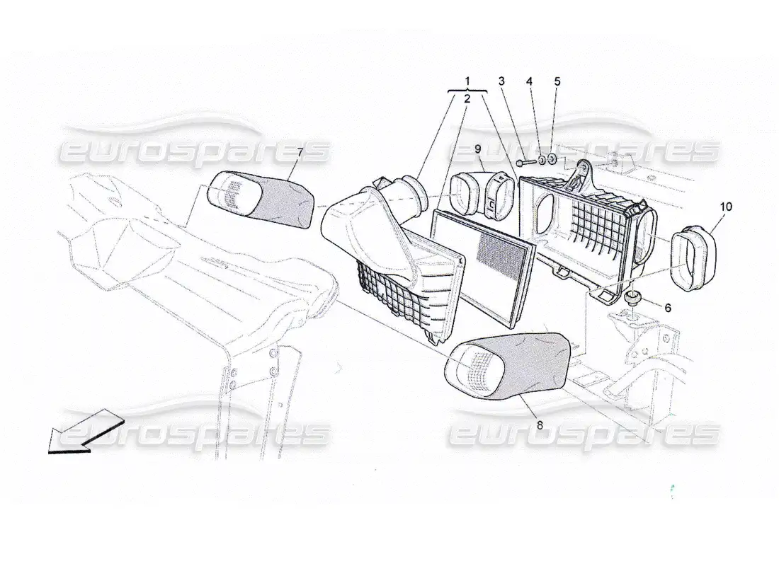 maserati qtp. (2010) 4.2 air filter, air intake and ducts parts diagram