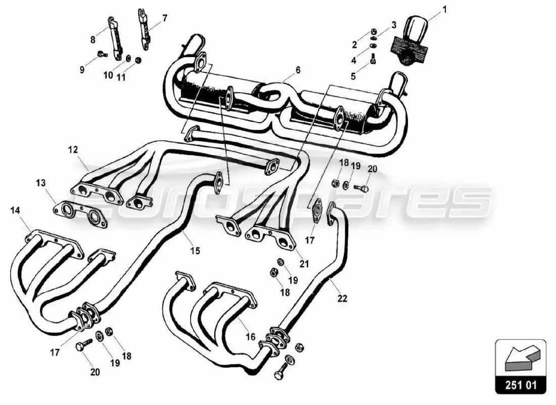 lamborghini miura p400s exhaust system (sv) parts diagram