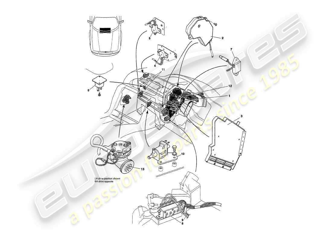 a part diagram from the aston martin v8 volante parts catalogue