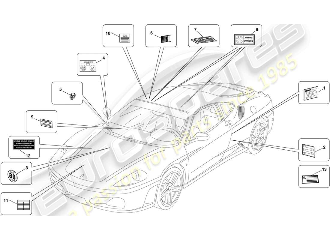 a part diagram from the ferrari f430 coupe (rhd) parts catalogue