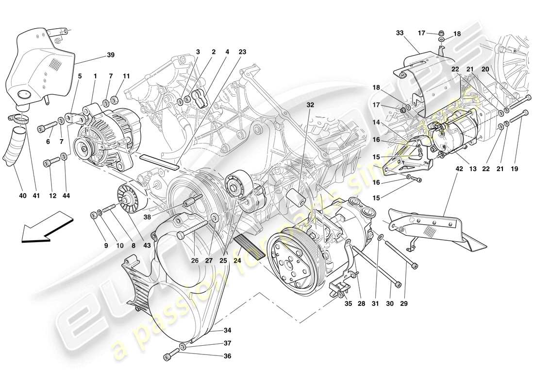 ferrari 599 sa aperta (usa) alternator, starter motor and ac compressor part diagram