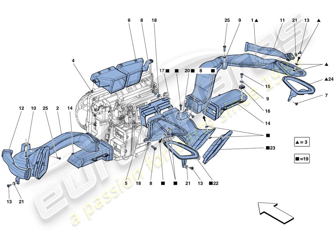 ferrari 488 spider (rhd) dashboard air ducts parts diagram
