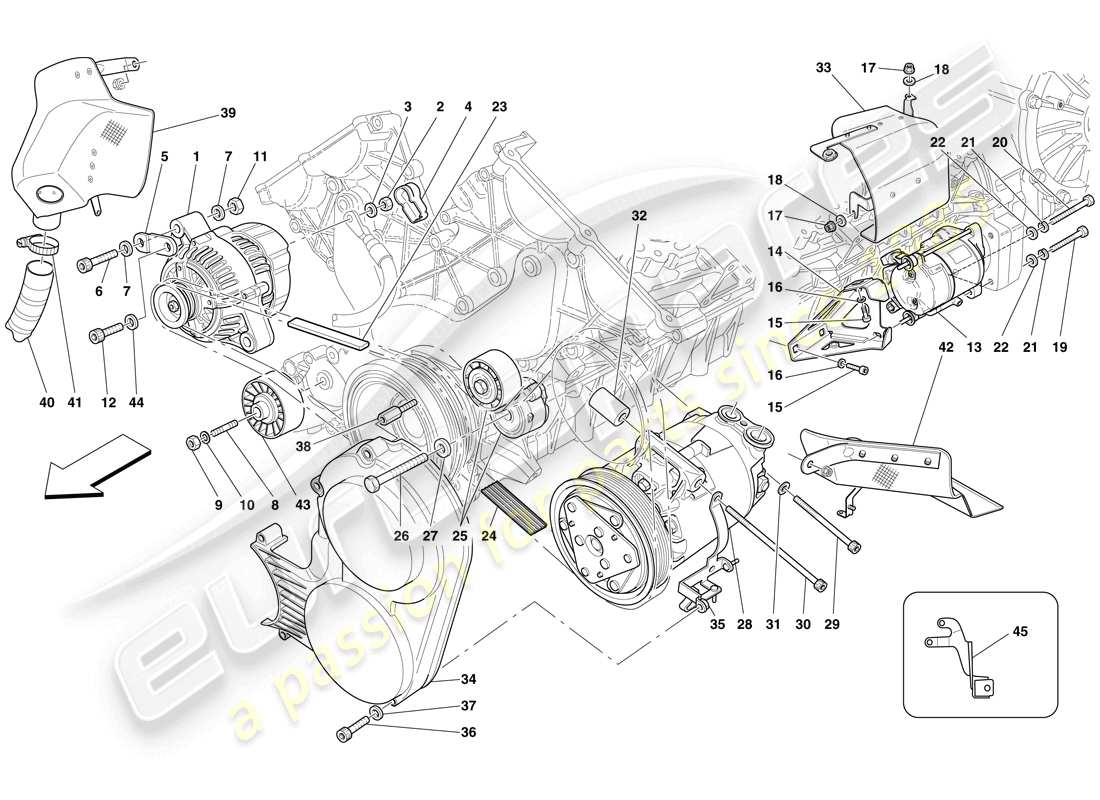 ferrari 599 gto (usa) alternator, starter motor and ac compressor part diagram