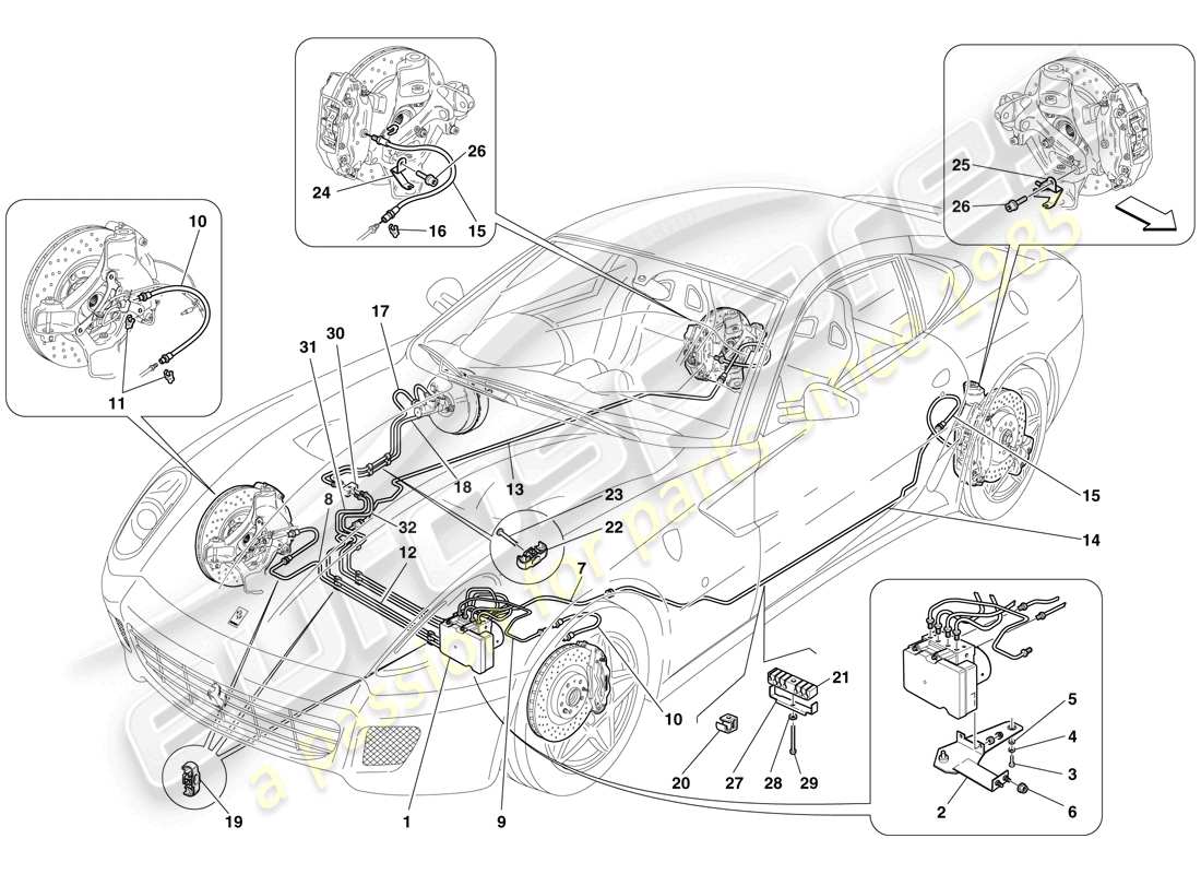 ferrari 599 gtb fiorano (usa) brake system part diagram