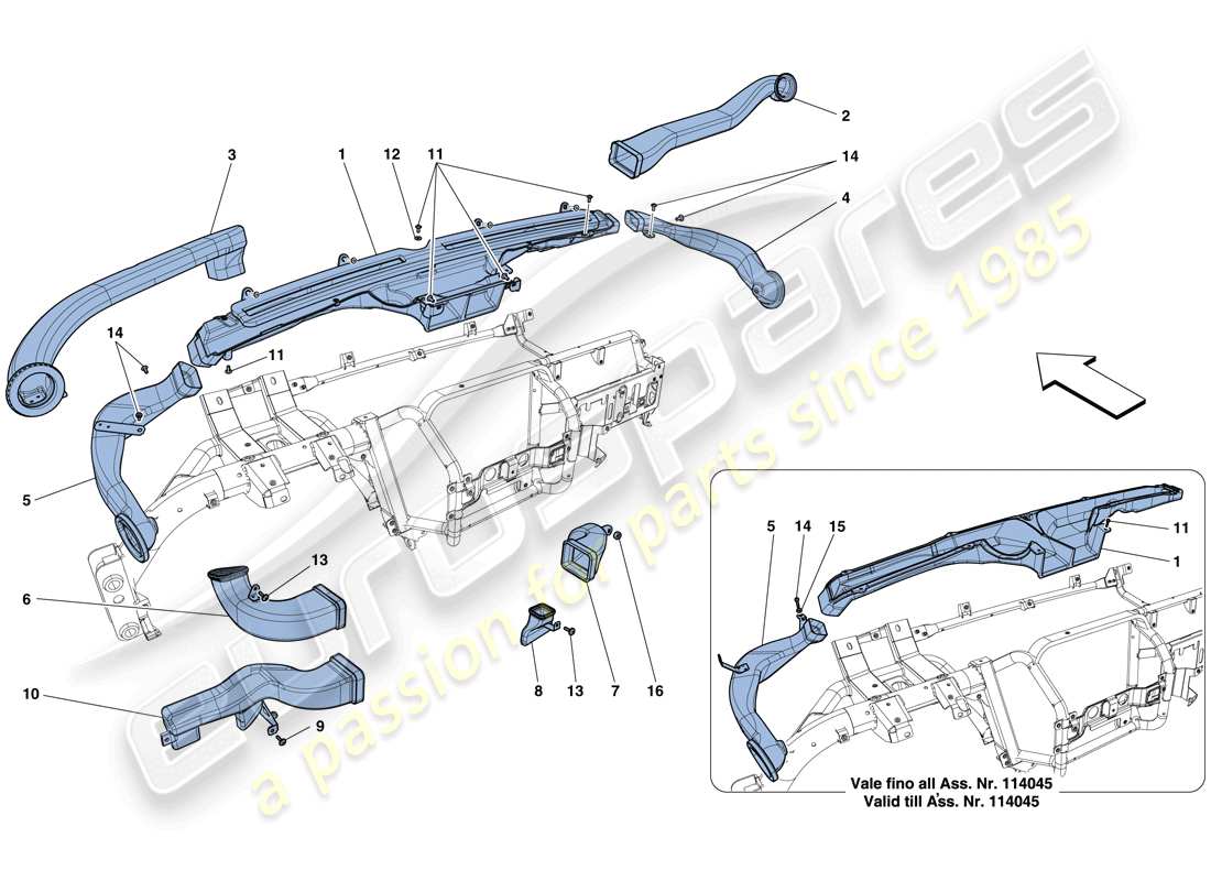 ferrari f12 berlinetta (rhd) dashboard air ducts parts diagram