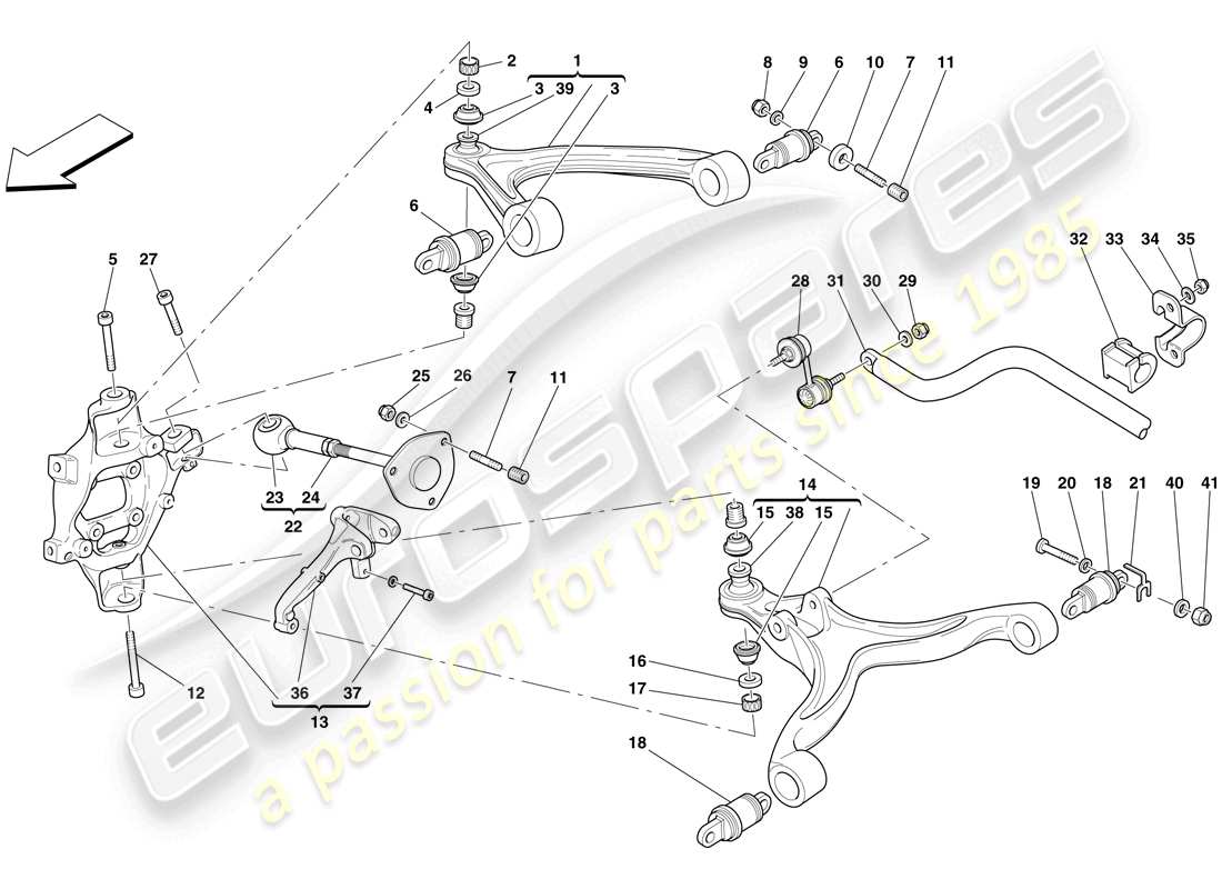 ferrari 599 gtb fiorano (usa) rear suspension - arms and stabiliser bar part diagram