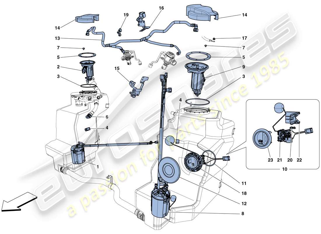 ferrari 458 speciale (europe) fuel system pumps and pipes part diagram