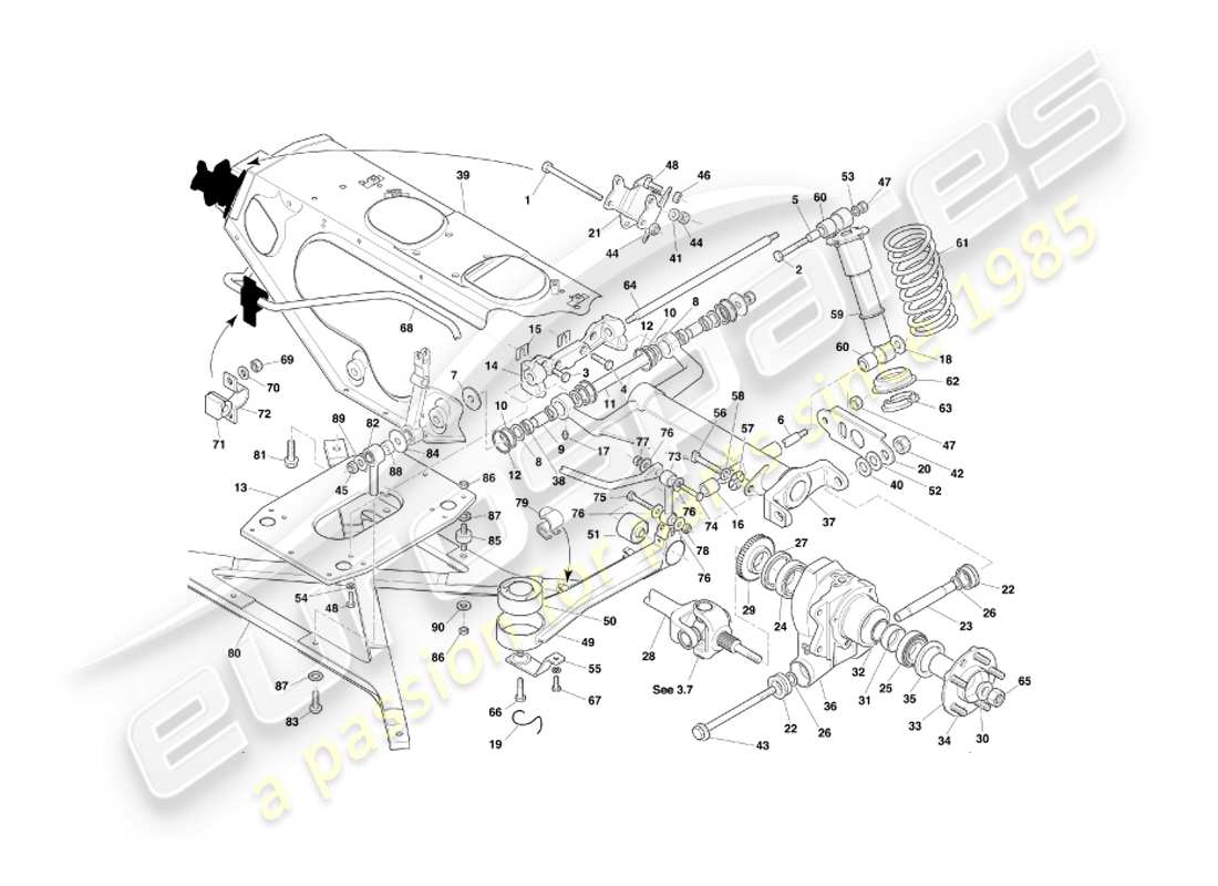 aston martin db7 vantage (2001) rear suspension part diagram