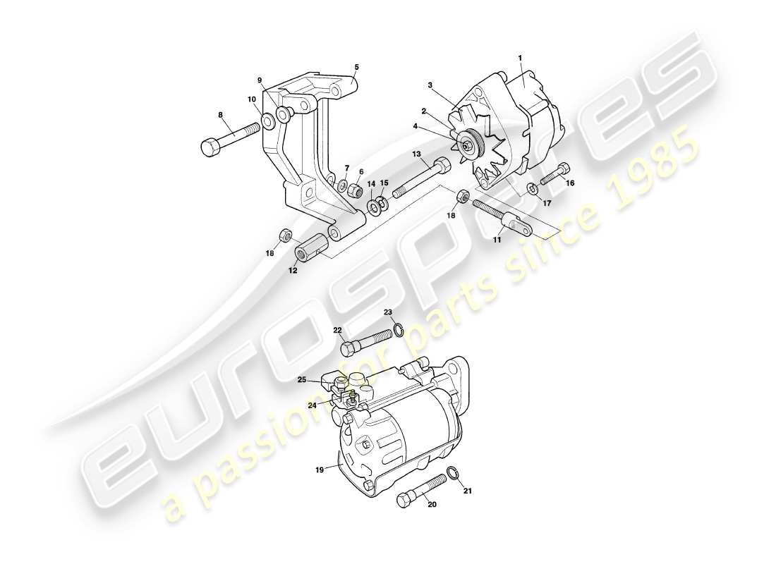 aston martin v8 coupe (1999) generator, starter & air pump part diagram