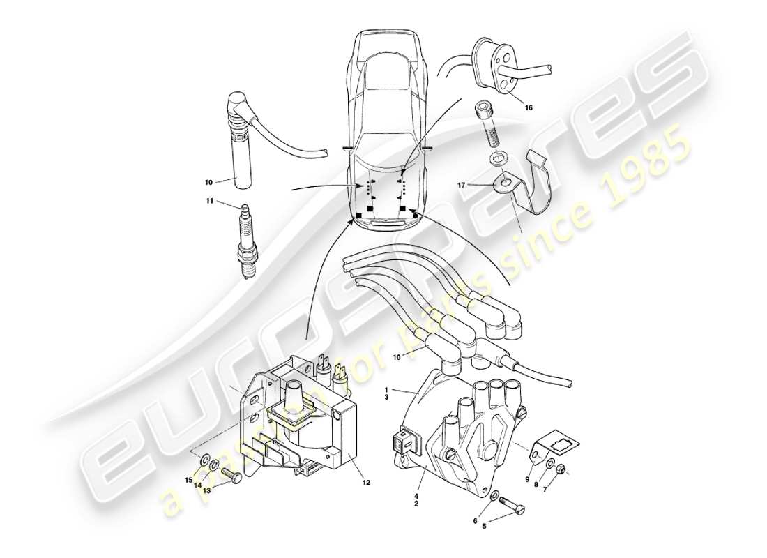 aston martin v8 coupe (1999) engine electrical components part diagram