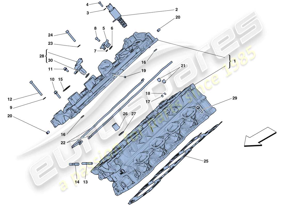 ferrari 488 spider (rhd) right hand cylinder head parts diagram