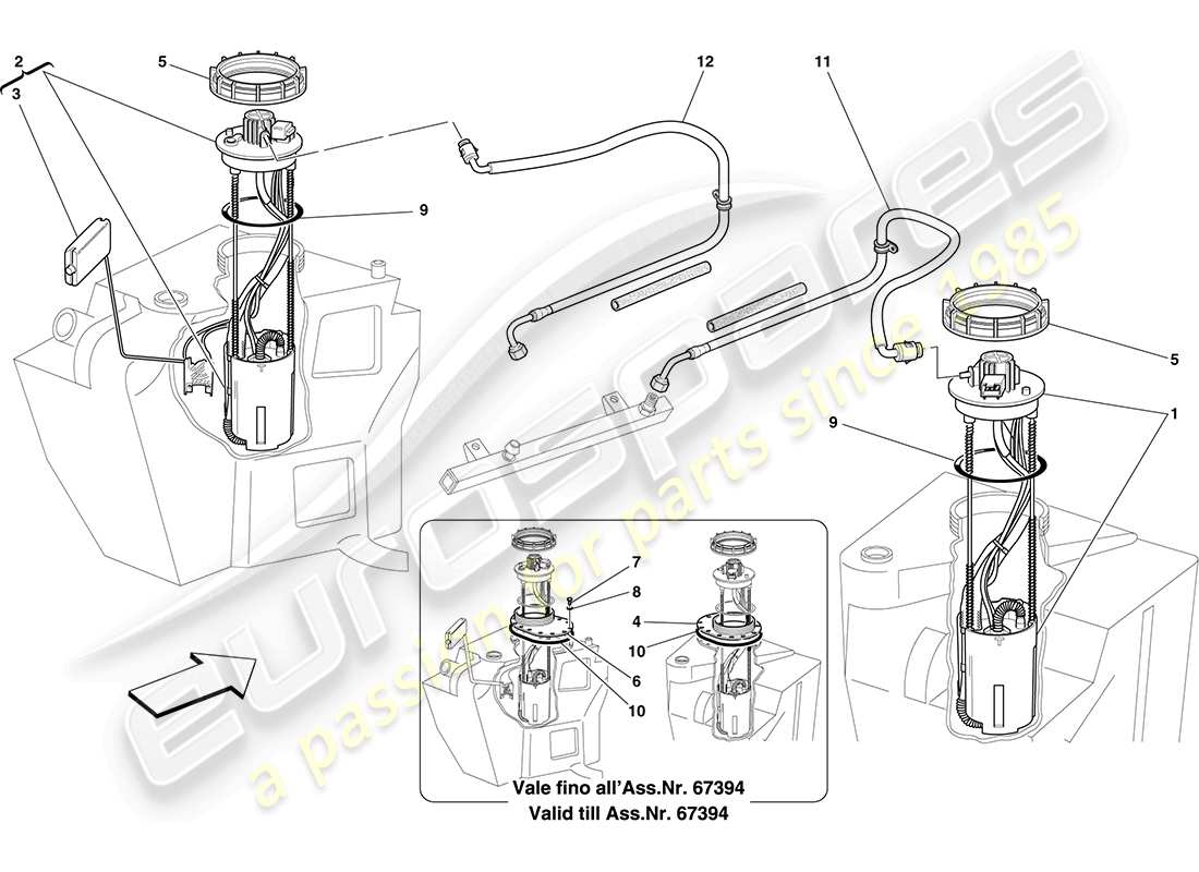 ferrari f430 coupe (rhd) fuel system pumps and pipes parts diagram