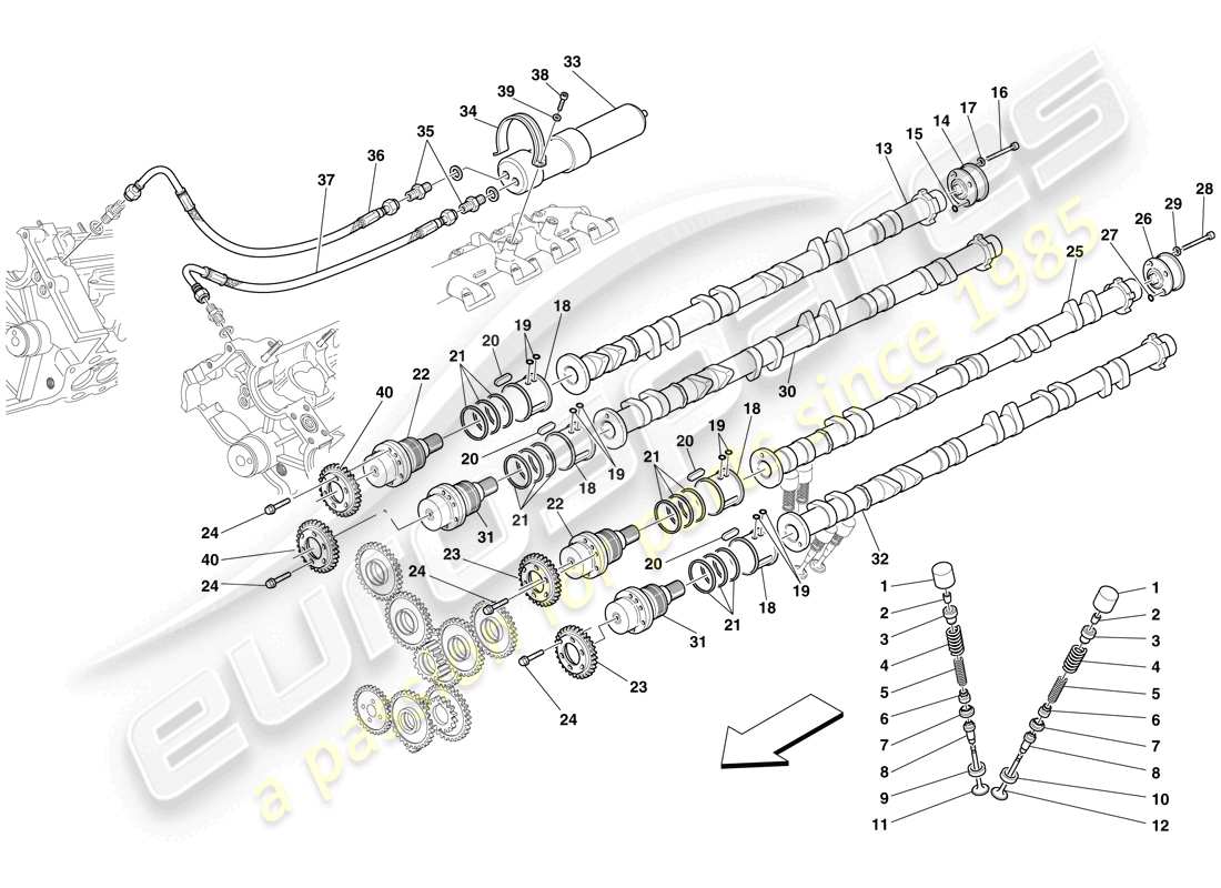 maserati mc12 timing - tappets and shafts parts diagram