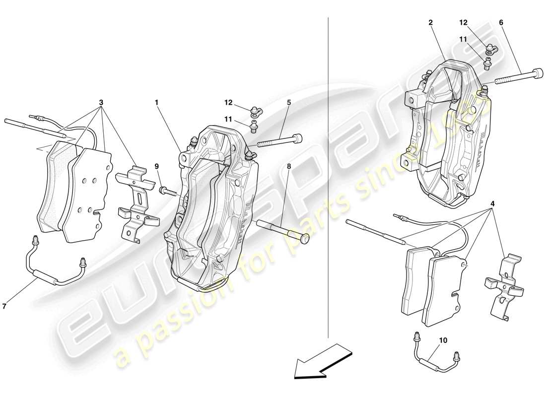 maserati mc12 front and rear brake calipers parts diagram