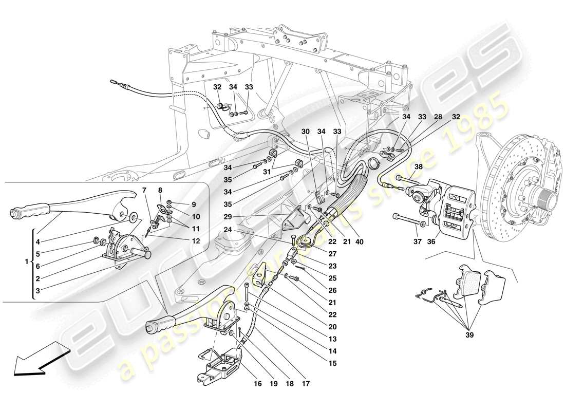 maserati mc12 hand-brake control and caliper parts diagram