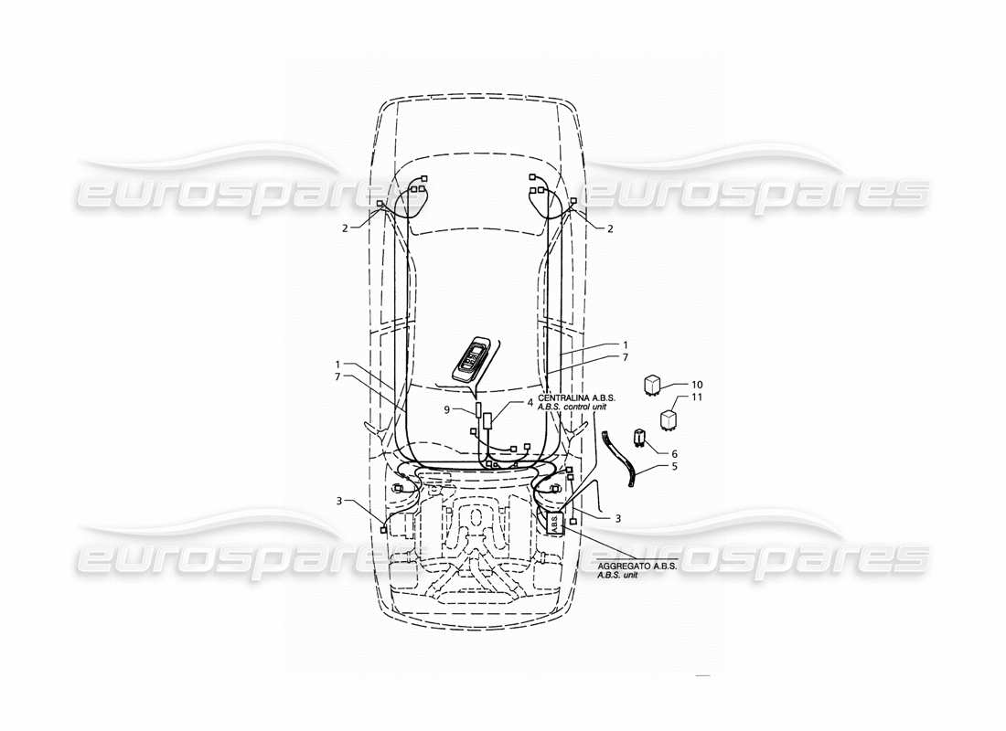 maserati qtp. 3.2 v8 (1999) electrical system: a.b.s. and 'koni' suspension (rh drive) parts diagram