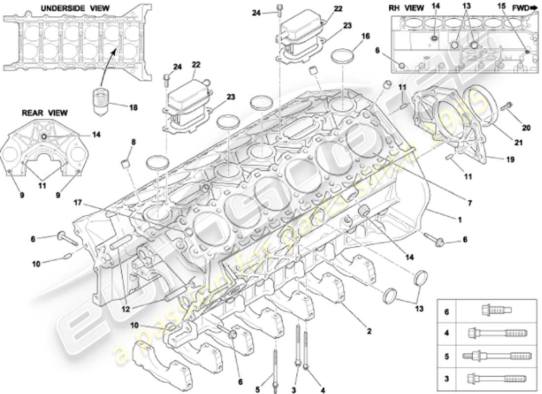 aston martin vanquish (2001) cylinder block parts diagram