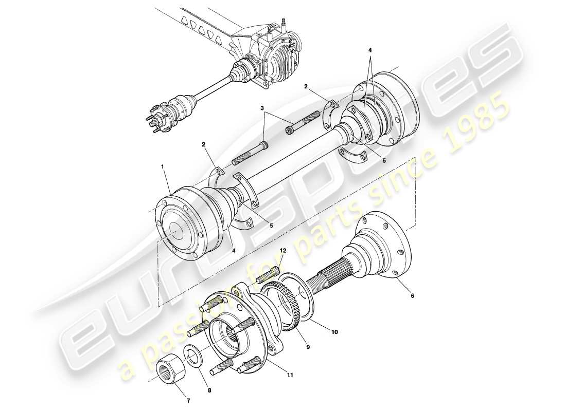 aston martin v8 coupe (1999) driveshaft and hub assembly part diagram