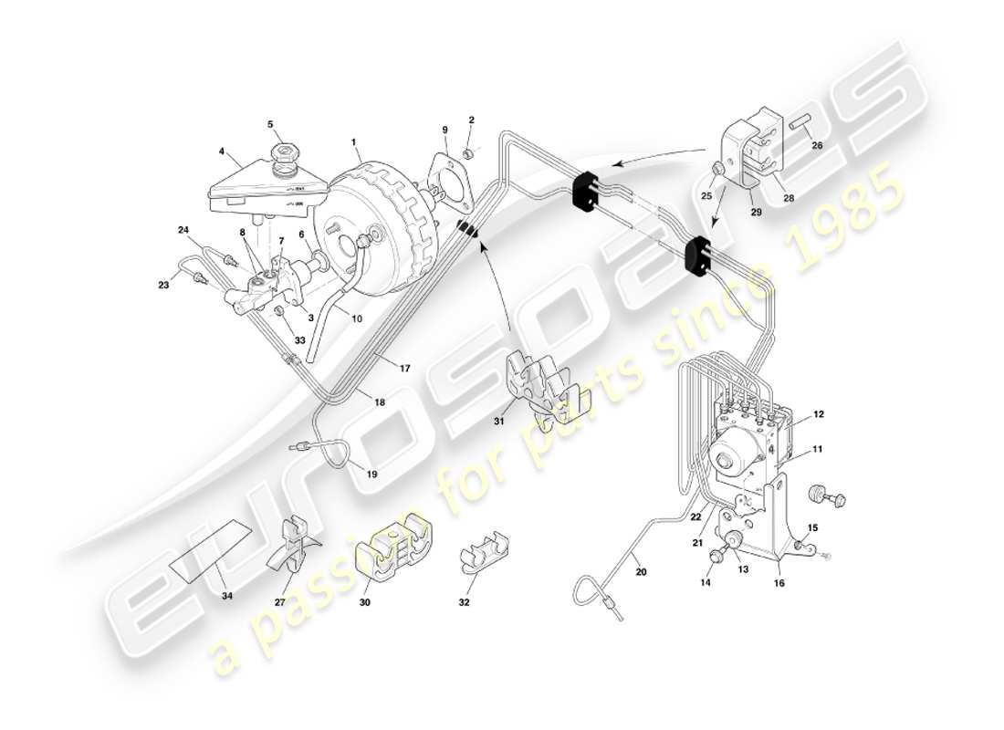 aston martin db7 vantage (2001) brake booster & modulator part diagram