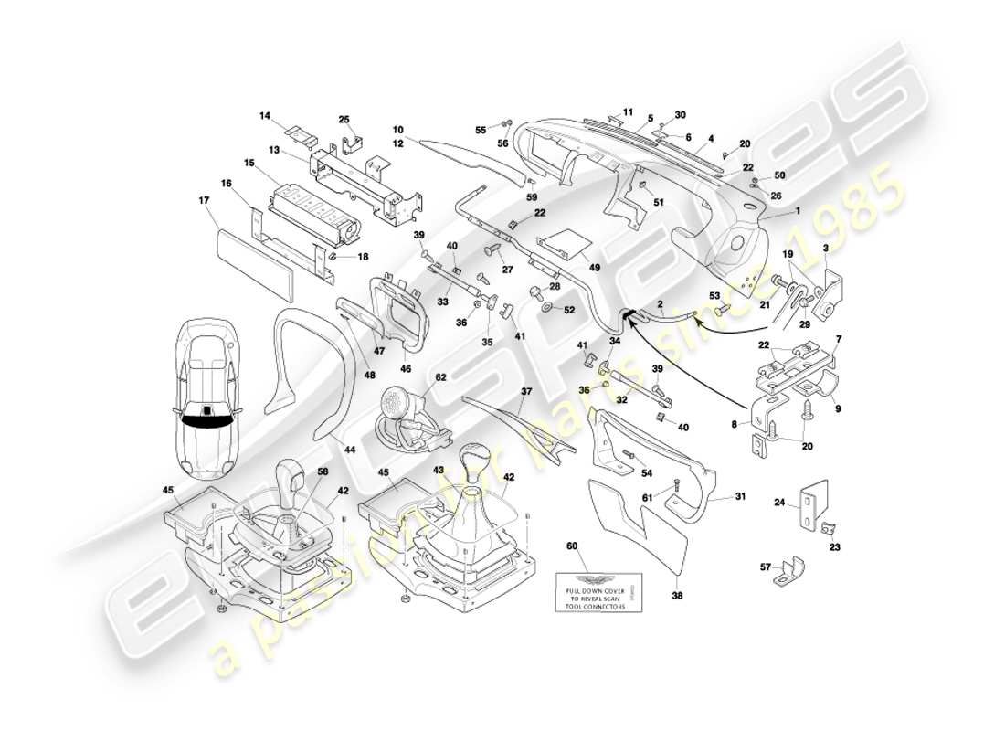 aston martin db7 vantage (2001) fascia & trim part diagram