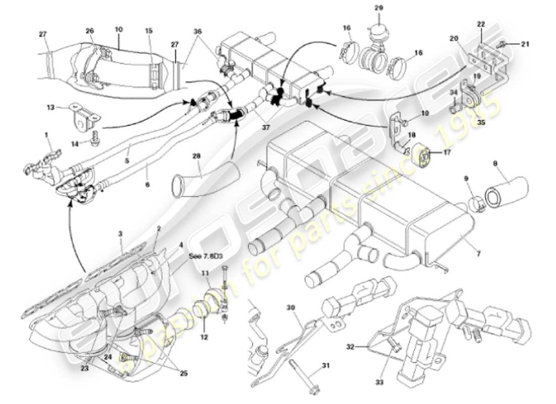 aston martin vanquish (2001) exhaust system parts diagram