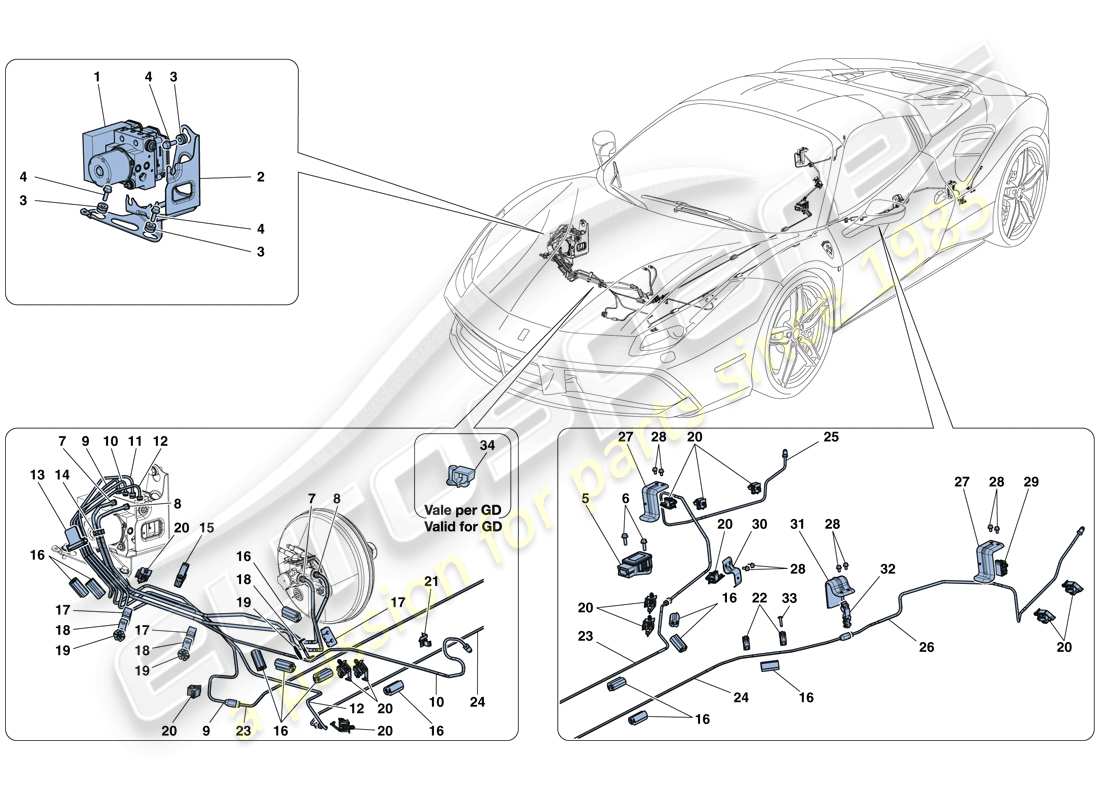 ferrari 488 spider (rhd) brake system part diagram