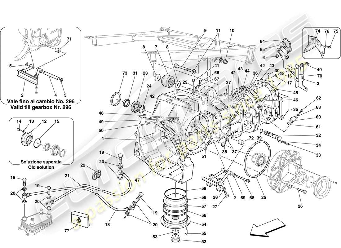 ferrari f430 coupe (rhd) gearbox - covers part diagram
