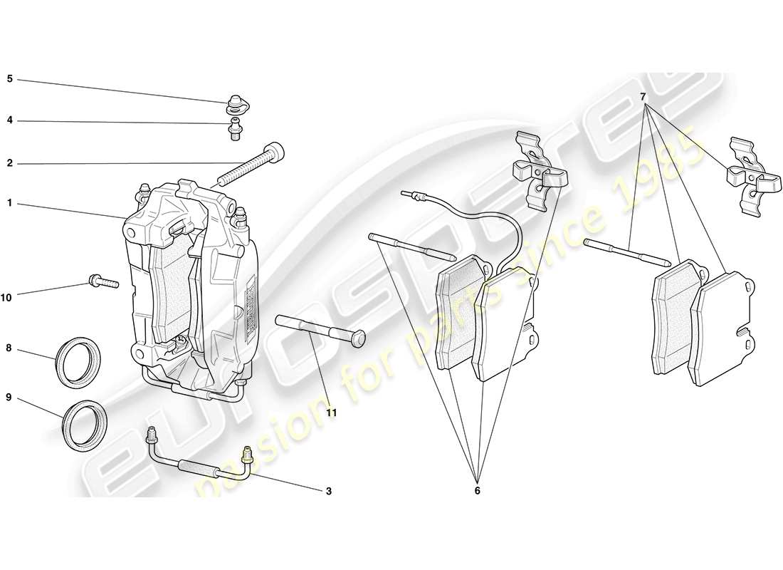 ferrari f430 coupe (rhd) front and rear brake callipers part diagram