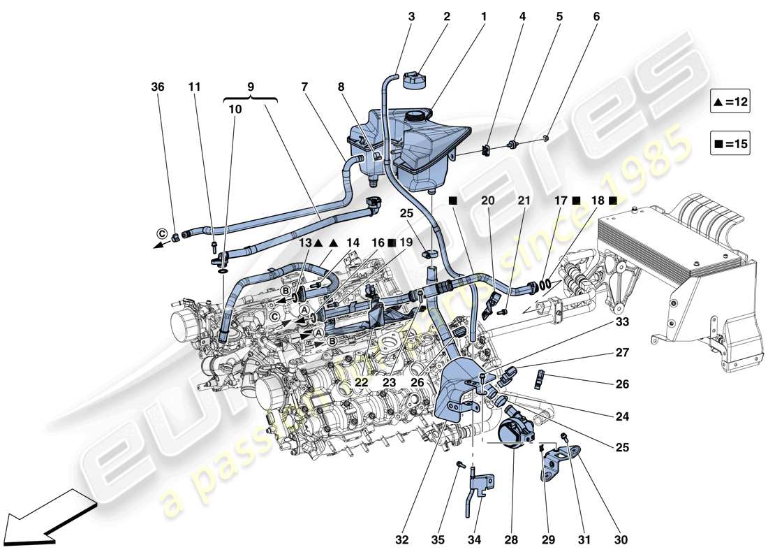 ferrari 488 spider (rhd) cooling - header tank and pipes part diagram