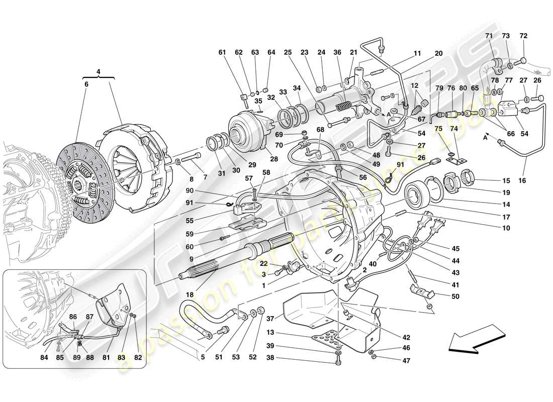 ferrari 612 scaglietti (europe) clutch and controls parts diagram
