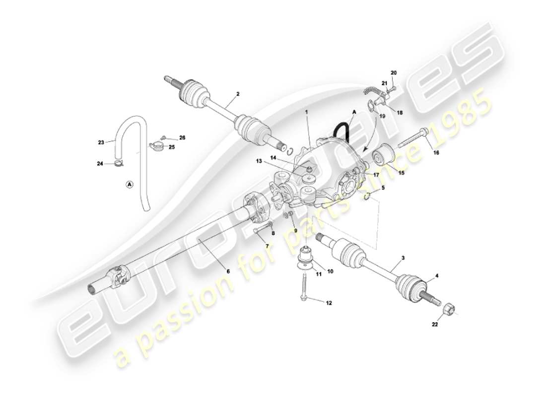 aston martin vanquish (2006) differential assembly, drive & propshafts part diagram
