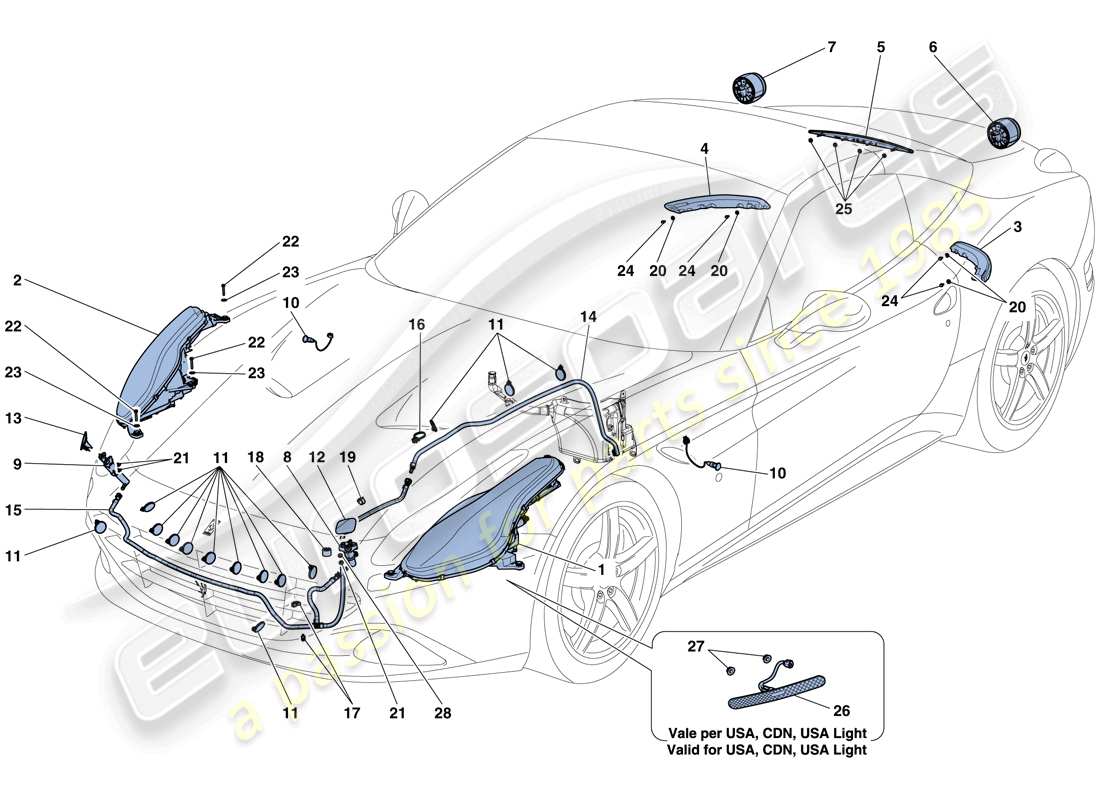 ferrari california t (europe) headlights and taillights parts diagram