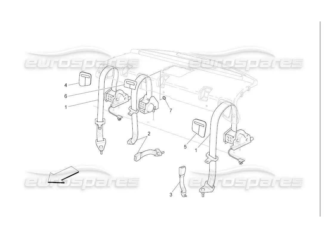 maserati qtp. (2007) 4.2 auto rear seat belts parts diagram