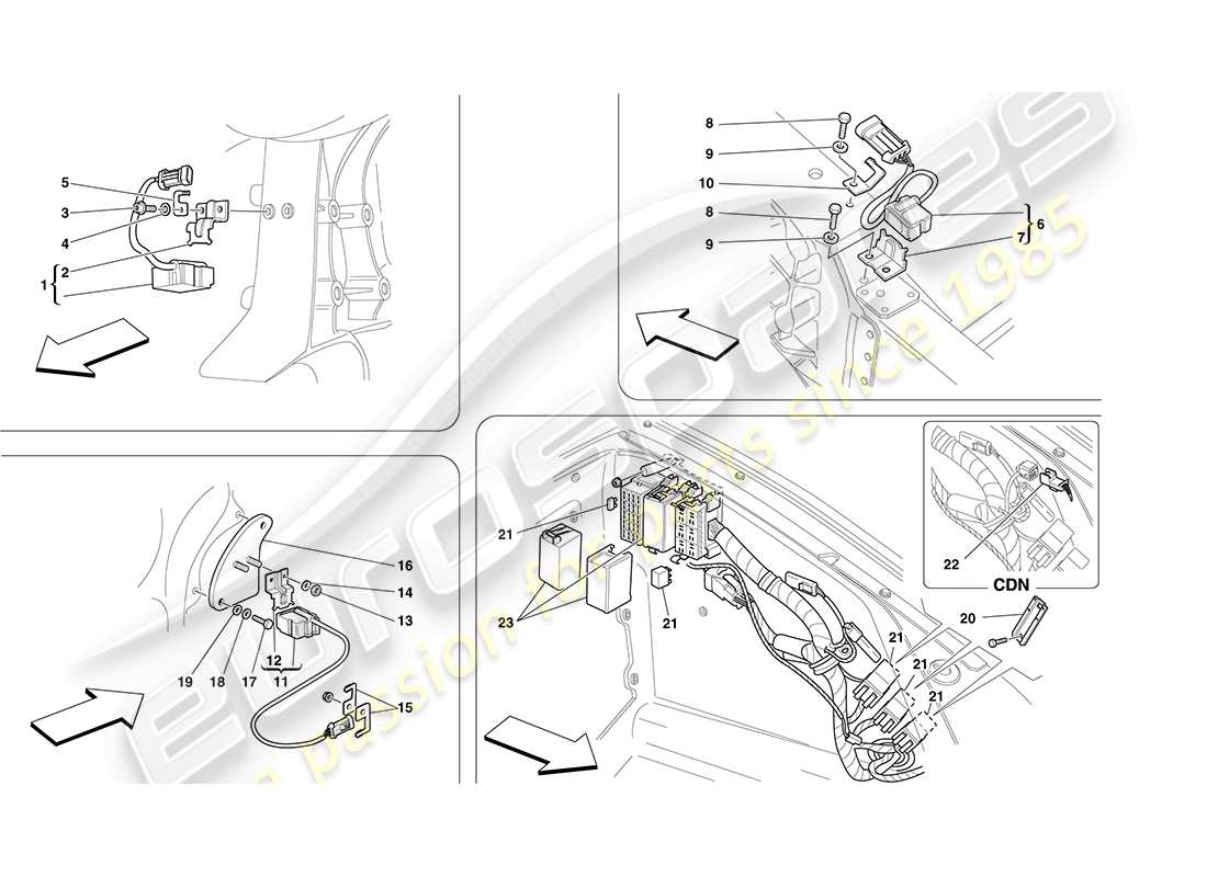 ferrari f430 coupe (europe) ecus and sensors in front compartment and engine compartment parts diagram