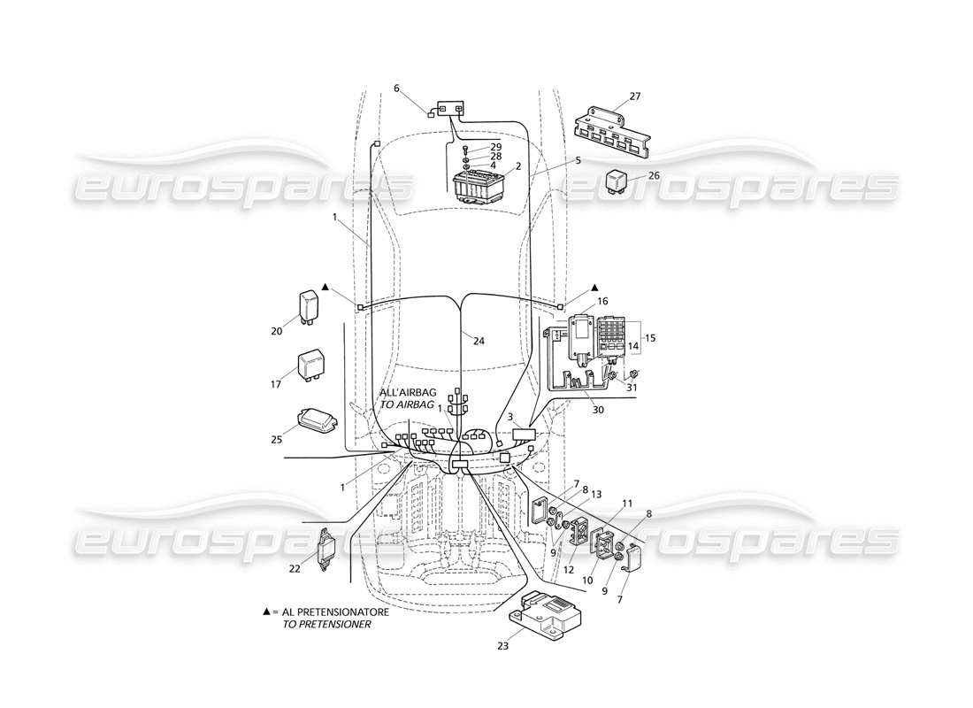 maserati qtp v8 evoluzione elec. system: dashboard and battery (rh drive) parts diagram