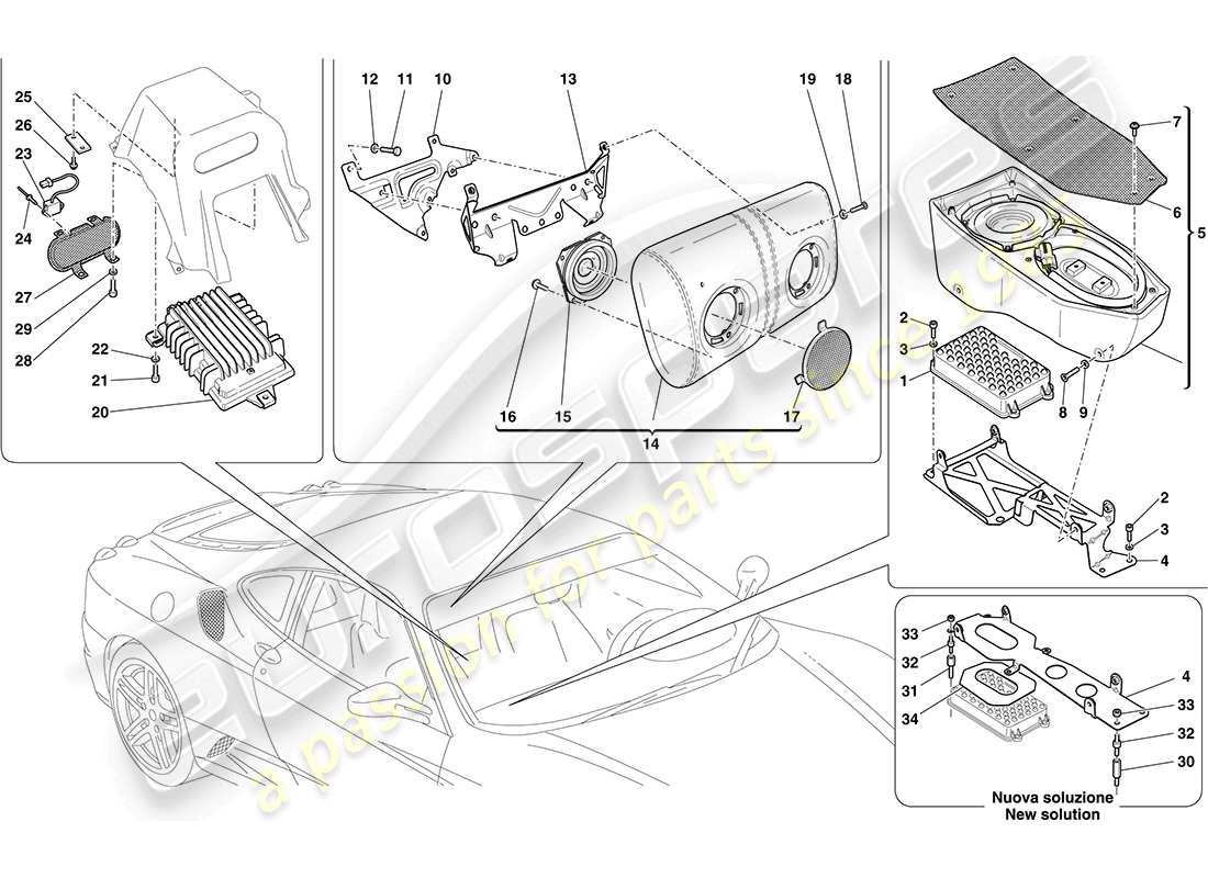 ferrari f430 coupe (rhd) high power bose hi fi system parts diagram