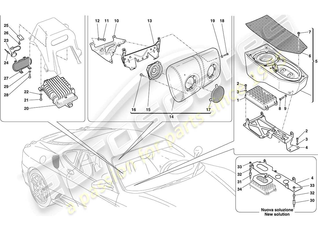 ferrari f430 coupe (rhd) high power bose hi fi system part diagram