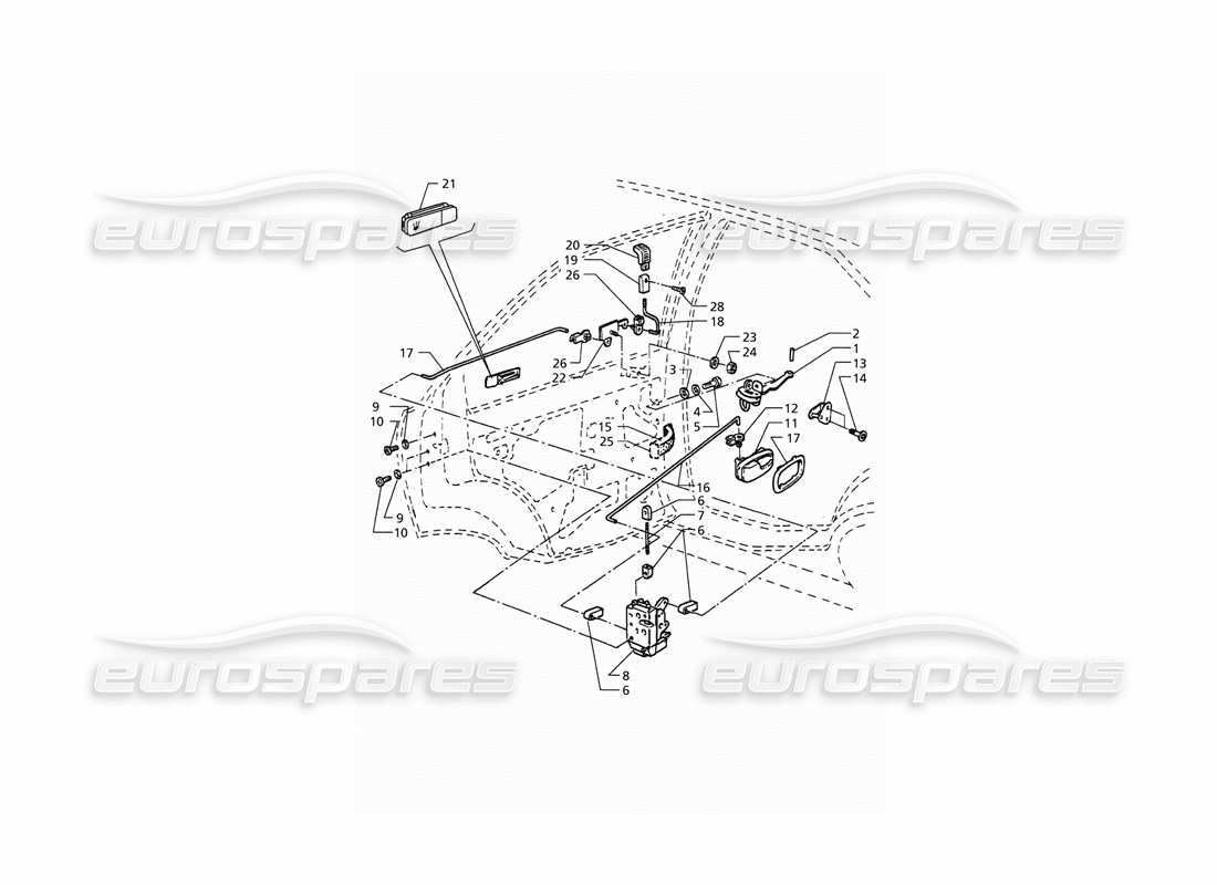 maserati qtp. 3.2 v8 (1999) rear doors: hinges and inner controls parts diagram