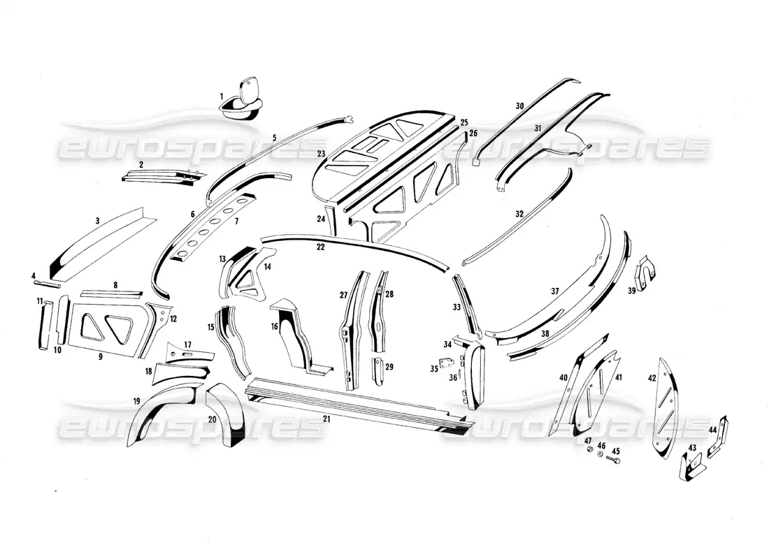 maserati qtp.v8 4.7 (s1 & s2) 1967 interior panels parts diagram