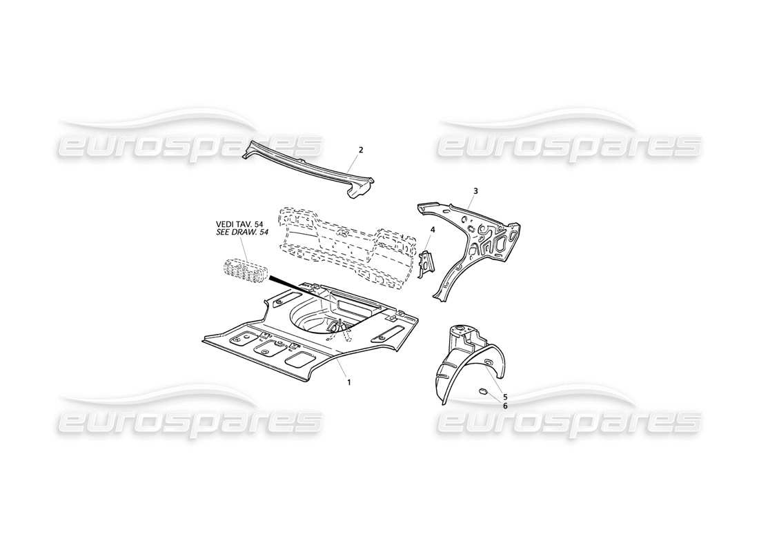 maserati qtp v6 evoluzione body shell: boot floor and inner structures parts diagram