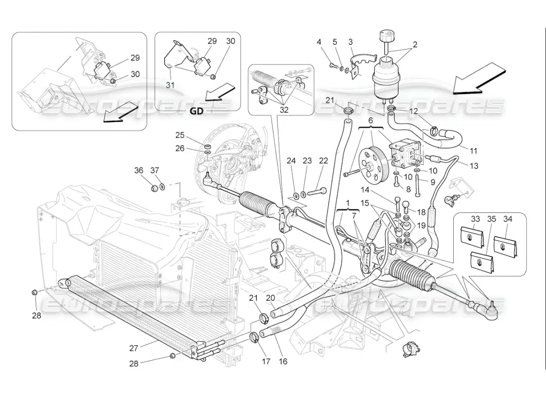 maserati qtp. (2010) 4.7 auto steering box and hydraulic steering pump parts diagram