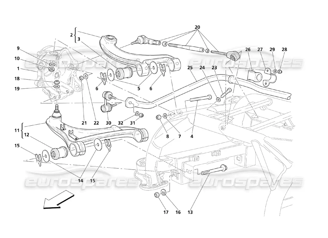 maserati qtp. (2003) 4.2 rear suspensions parts diagram