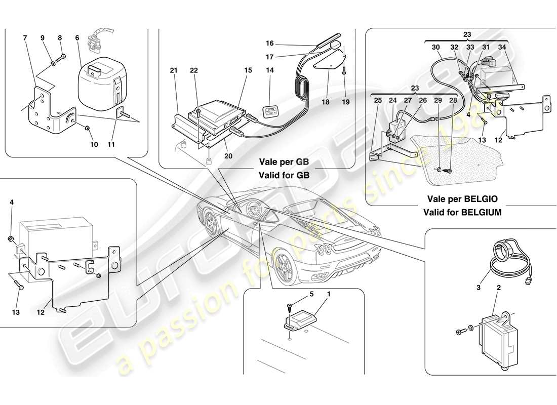 ferrari f430 coupe (rhd) antitheft system ecus and devices part diagram